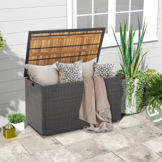 134 Gallon Rattan Storage Box with Zippered Liner and Solid Acacia Wood Top {2}
