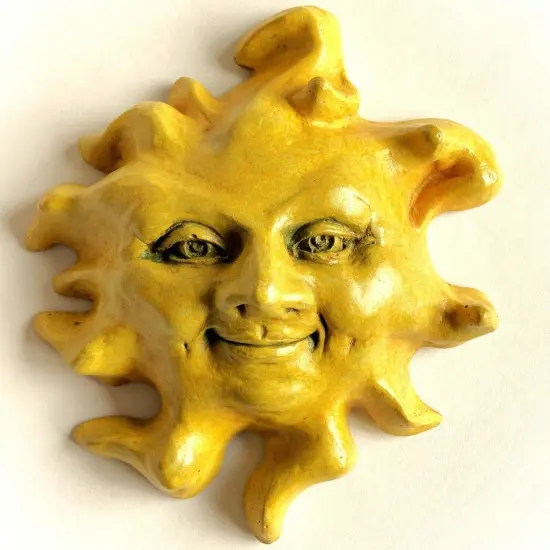 Weatherproof Sun Face Wall Sculpture, Yellow Home Decor {1}