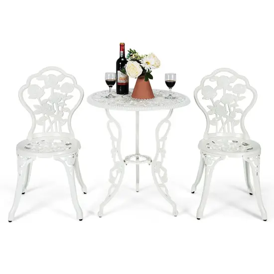 Outdoor Cast Aluminum Patio Furniture Set with Rose Design White {4}