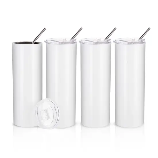 4 Pieces Life Sublimation Blanks Skinny Tumbler White 20 OZ Straight Stainless Steel Tumbler with Metal Straw for Mug Tumbler Heat Press Machine Sublimation Printing 4 Pack {1}