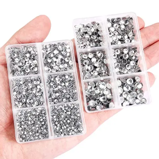 6616 Pieces Hotfix Rhinestones 5 Mixed Sizes FlatBack Crystal Rhinestones for Crafts Round Glass Gems with Tweezers and Picking Rhinestones Pen(Clear) {5}