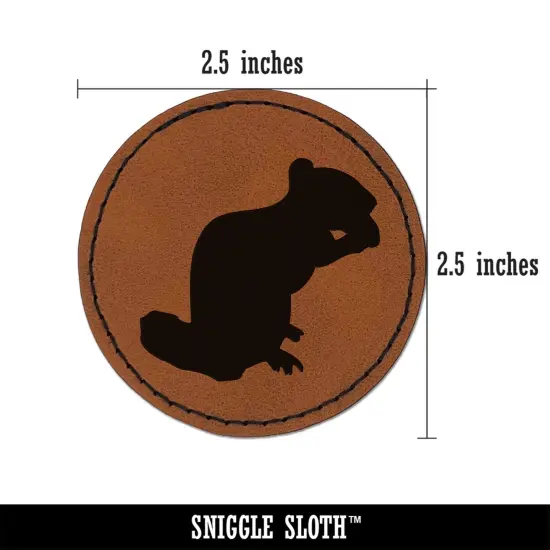 Squirrel Chipmunk Eating Solid Round Iron-On Engraved Faux Leather Patch Applique - 2.5" Brown {3}