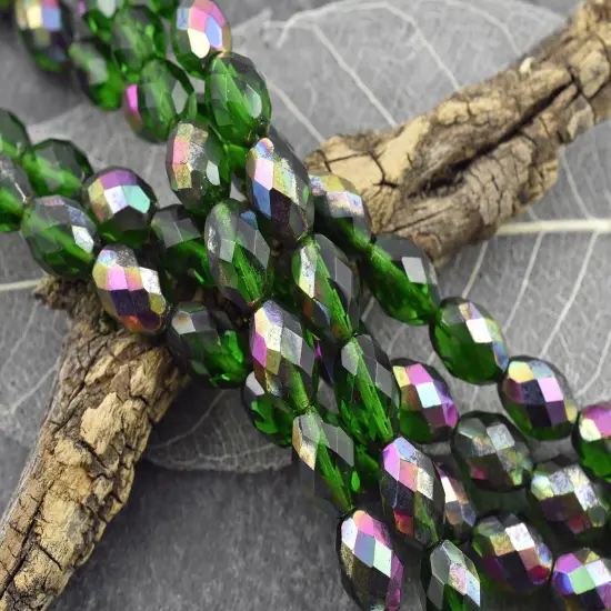 *15* 13x9mm Emerald Vitrail Firepolished Ovals {3}