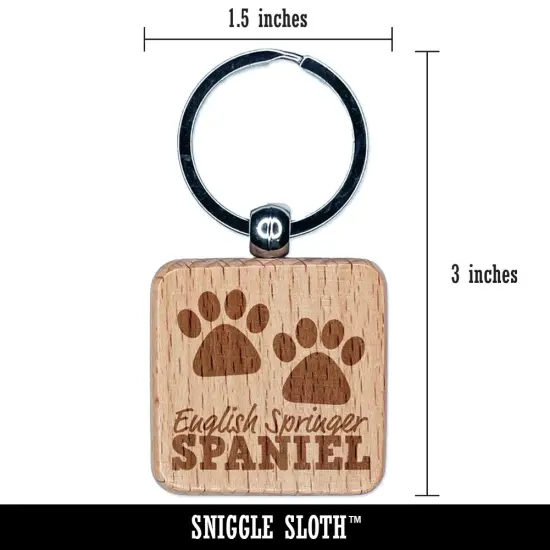 English Springer Spaniel Dog Paw Prints Fun Text Engraved Wood Square Keychain Tag Charm {2}