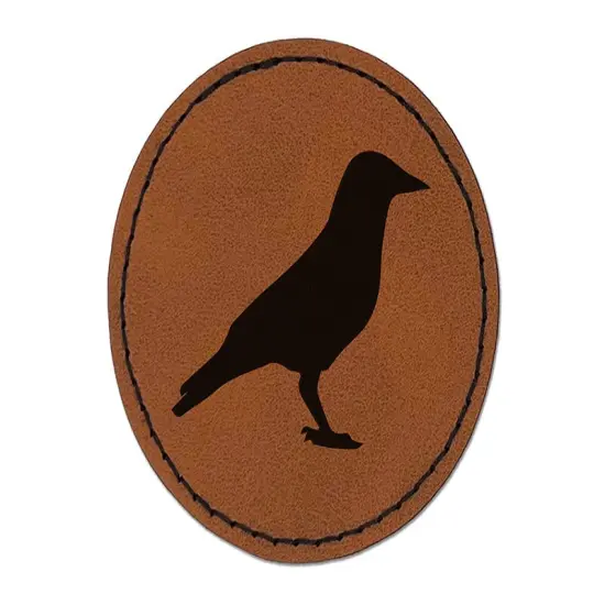 Crow Solid Round Iron-On Engraved Faux Leather Patch Applique - 2.5" Brown {1}