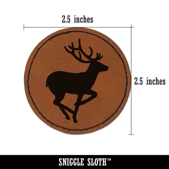 Deer Buck in Profile Solid Round Iron-On Engraved Faux Leather Patch Applique - 2.5" Brown {2}