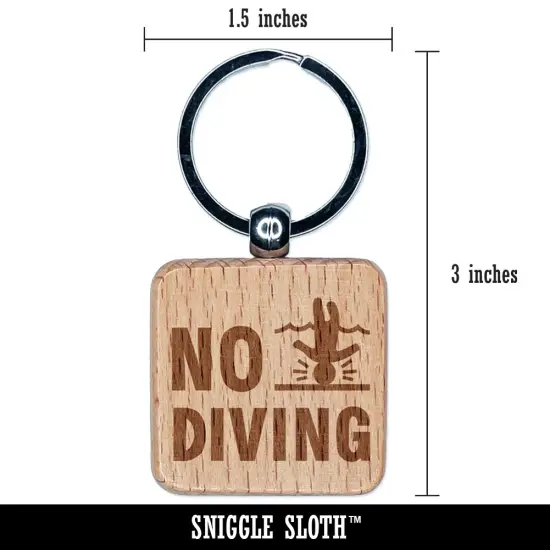 No Diving Swimming Head Injury Engraved Wood Square Keychain Tag Charm {2}