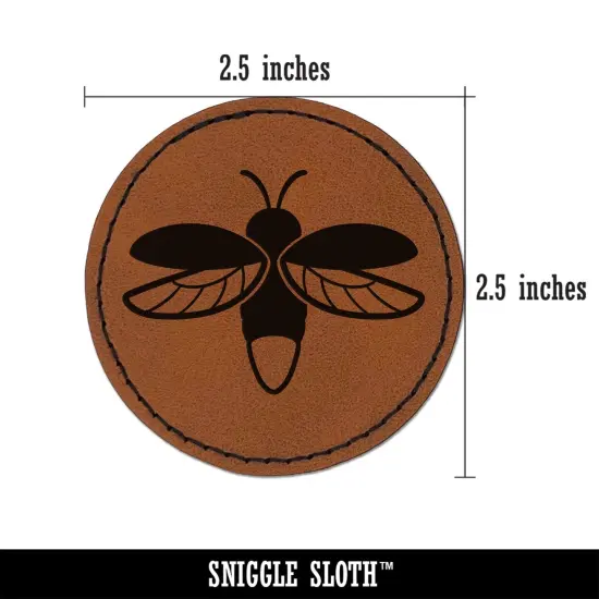 Flying Firefly Lightning Bug Round Iron-On Engraved Faux Leather Patch Applique - 2.5" Brown {3}