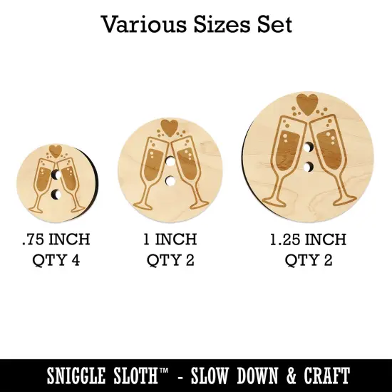 Cheers Toast Champagne Heart Love Wedding Anniversary Wood Buttons for Sewing Knitting Crochet DIY Craft {1}