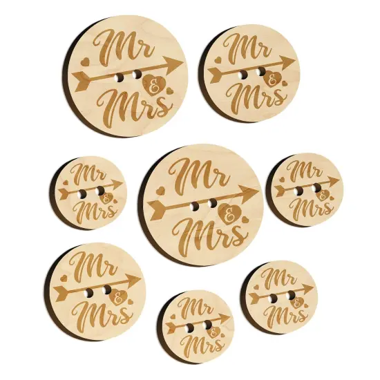 Mr and Mrs Heart and Arrow Wedding Wood Buttons for Sewing Knitting Crochet DIY Craft {7}