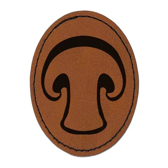 Sliced Mushroom Food Round Iron-On Engraved Faux Leather Patch Applique - 2.5" Brown {1}