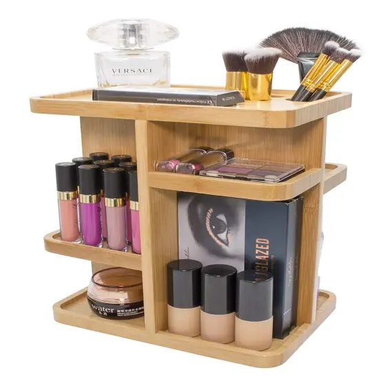 Sorbus 360&deg; Bamboo Rotating Makeup Organizer - Multi-Function Storage Carousel stores Cosmetics, Skin Care, and more - Stylish and functional {1}