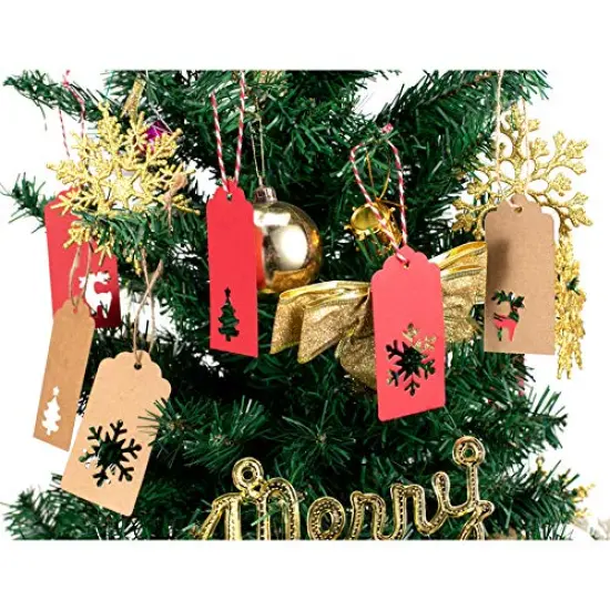 Gift Tags with Holes Present Wrap Tag Paper Small Xmas Gift Tags with Twine Vintage Gift Labels Christmas Tags Bulk 100pcs {3}