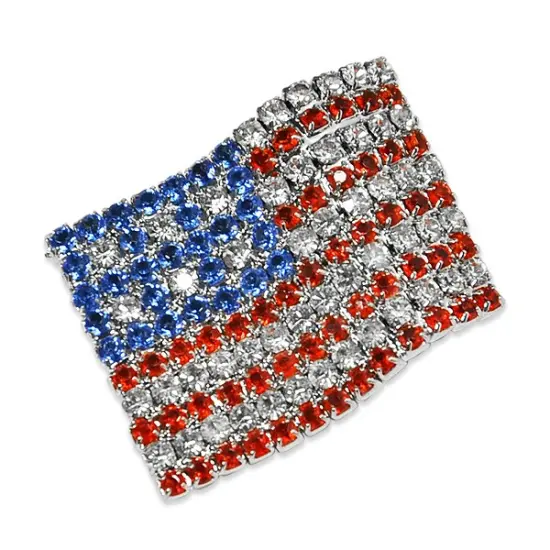 Waving American Flag Rhinestone Pin 1 1/2" X 1 {1}