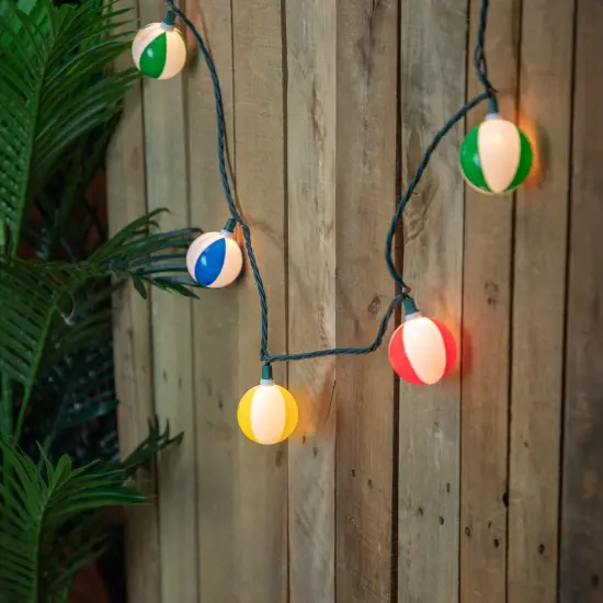 Northlight Beach Ball Patio Light Set - 6' Green Wire - 10ct Multi {1}