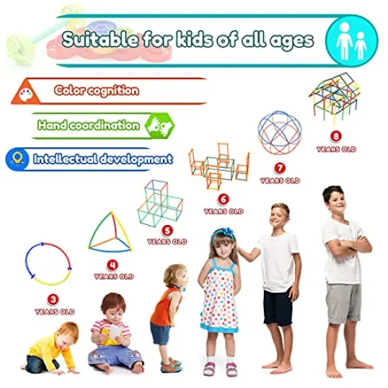 600 Pieces Constructor Toys STEM Building Toy Interlocking Plastic Engineering Thin Tube Blocks Educational Kit for 3 4 5 6 7years Kids Boys and Girls Gift {3}