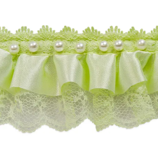 5 Yards of Bradshaw 2" Pearl Accent Ruffled Lace Trim | 5 yard cut Light Green {1}