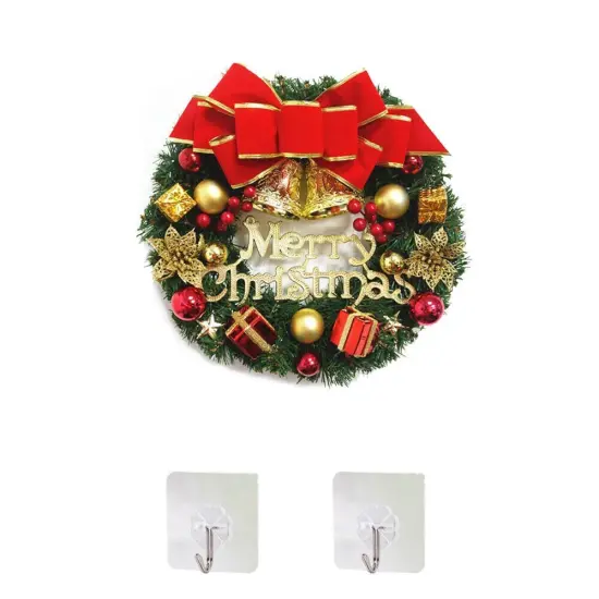 12-Inch Christmas Wreath Wall Hanging with Tree Garland and Bell Decor {3}