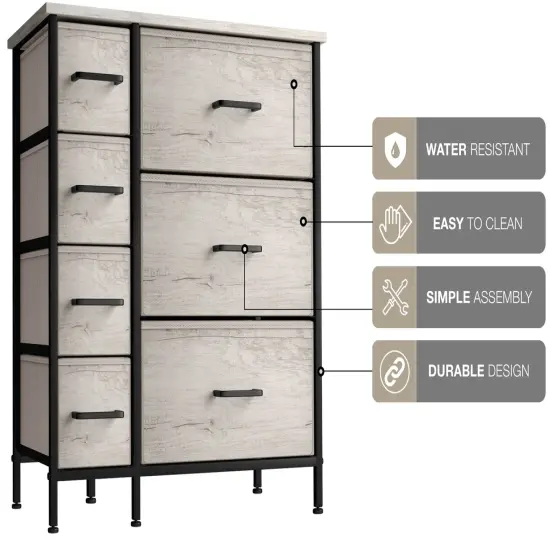 Sorbus Dresser with Drawers - Furniture Storage Tower Unit for Bedroom, Hallway, Closet, Office Organization - Steel Frame, Wood Top, Easy Pull Fabric Bins Rustic Beige {5}