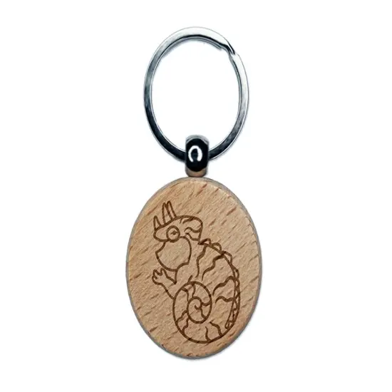 Fat Cute Jackson's Horned Chameleon Lizard Reptile Engraved Wood Round Keychain Tag Charm {1}
