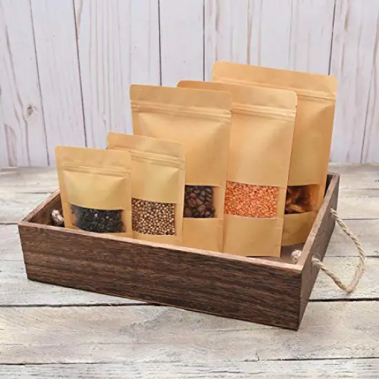 50 Pcs Self Sealing Sealable Packaging Paper Bags Waterproof Transparent Window Brown Stand Up Zipper Pouches Can Reusable for Food Tea Coffee bags Beans Nuts Seeds Dried Fruits Pouch (5.9"x8.6")&hellip; {3}