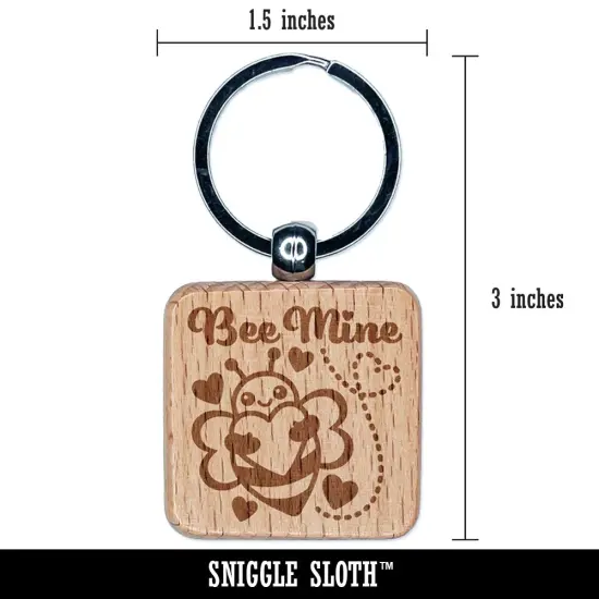 Bee Be Mine Love Hugging Heart Valentine's Day Engraved Wood Square Keychain Tag Charm {2}