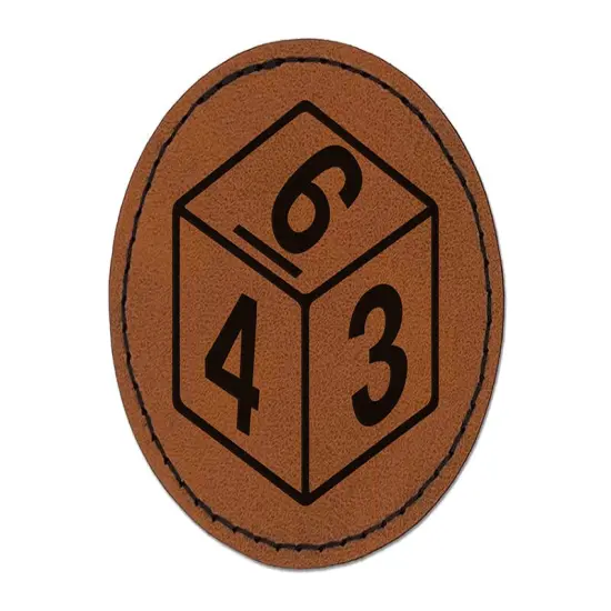 D6 6 Sided Gaming Gamer Dice Critical Role Round Iron-On Engraved Faux Leather Patch Applique - 2.5" Brown {1}