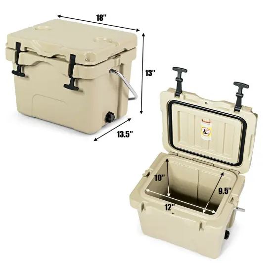 16 Quart 24-Can Capacity Portable Insulated Ice Cooler with 2 Cup Holders Beige {3}