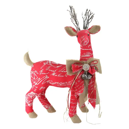 Northlight Reindeer with Burlap Bow Christmas Decoration - 24" - Red and Brown {1}