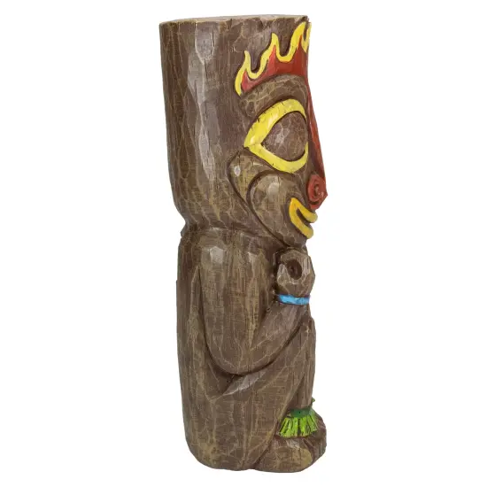 Northlight 16" Solar Lighted Polynesian Outdoor Garden Fire Tiki Statue Brown {5}