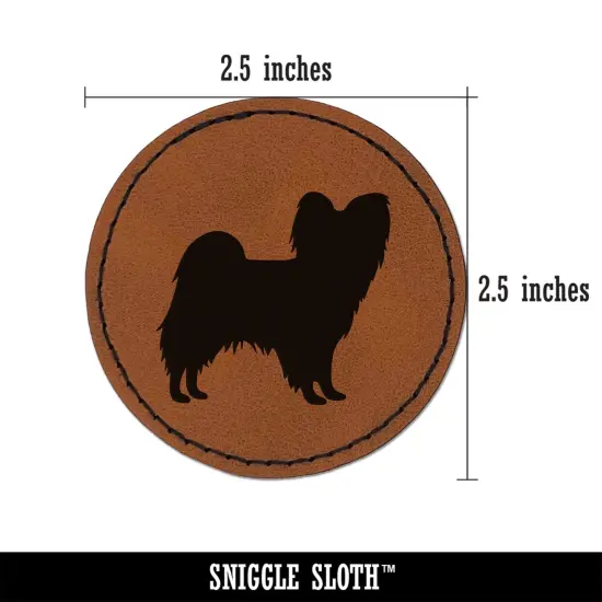 Papillon Continental Toy Spaniel Dog Solid Round Iron-On Engraved Faux Leather Patch Applique - 2.5" Brown {2}