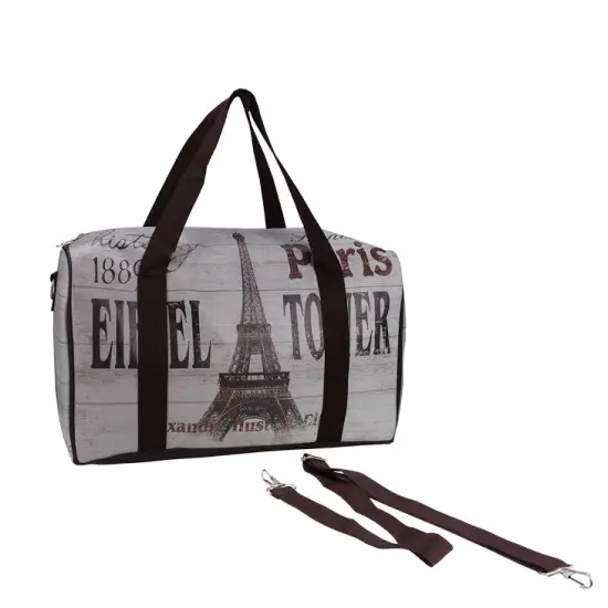 Northlight 16" Gray Vintage-Style Eiffel Tower French Theme Travel Bag with Handles and Crossbody Strap {1}