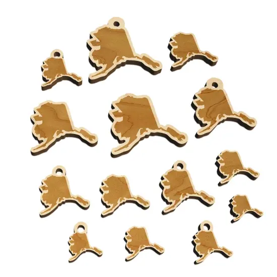 Alaska State Silhouette Mini Wood Shape Charms Jewelry DIY Craft {7}