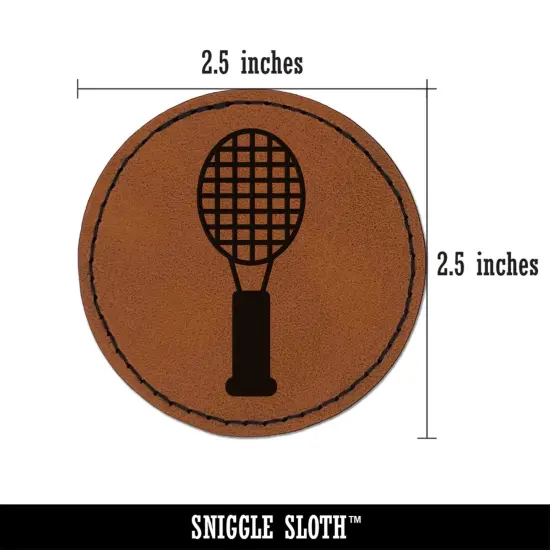 Tennis Racket Doodle Round Iron-On Engraved Faux Leather Patch Applique - 2.5" Brown {3}