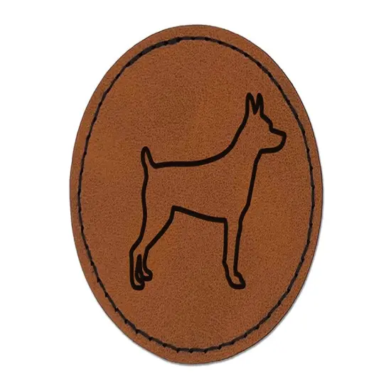 Rat Terrier Dog Outline Round Iron-On Engraved Faux Leather Patch Applique - 2.5" Brown {1}
