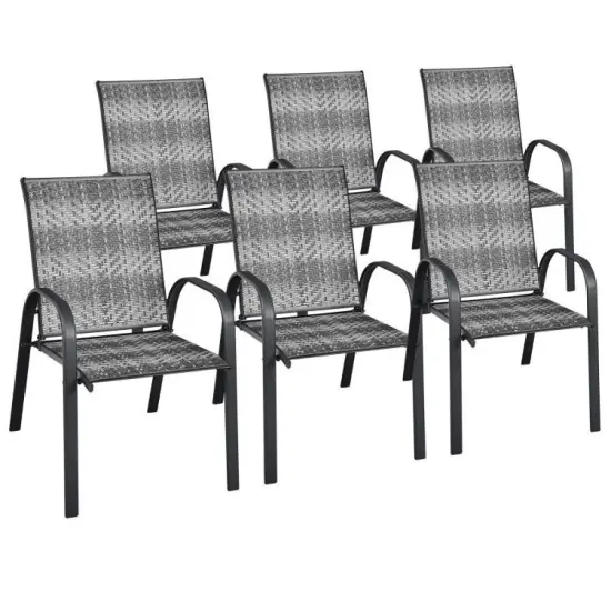 Set of 6 Outdoor PE Wicker Stackable Chairs with Sturdy Steel Frame {1}