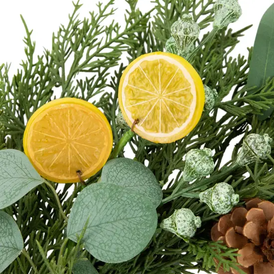 Northlight Real Touch&trade;️ Cypress, Lemon and Eucalyptus Artificial Christmas Wreath - 22" - Unlit Green {6}