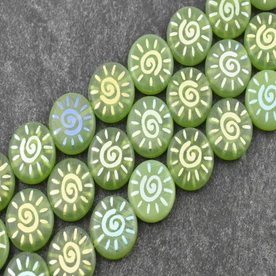 *8* 14mm Lime Opal AB Laser Tattoo Sun Coin Beads {4}