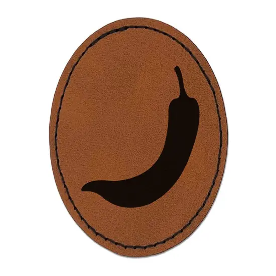 Chili Pepper Southwestern Round Iron-On Engraved Faux Leather Patch Applique - 2.5" Brown {1}
