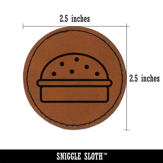 Hamburger Outline Fast Food Round Iron-On Engraved Faux Leather Patch Applique - 2.5" Brown {2}