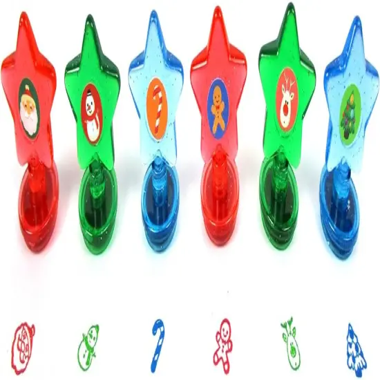 TINYMILLS 24 Pcs Christmas Holidays 2 in 1 Stackable Stacking Crayon with Extra Stamper Topper, Kids Party Favors, Goodie Bag Stuffers, Classroom Rewards, Prizes {3}