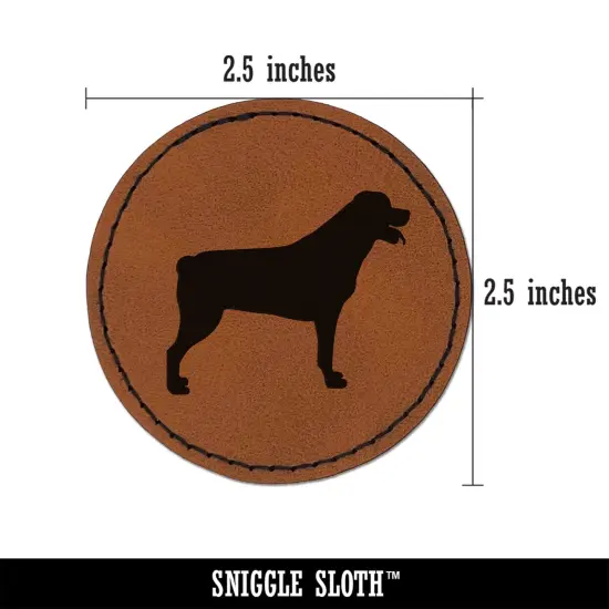 Rottweiler Dog Solid Round Iron-On Engraved Faux Leather Patch Applique - 2.5" Brown {3}
