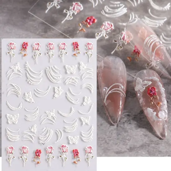 Kitcheniva 5D Embossed Nail Stickers Christmas Snowflakes Flowers Designs {1}