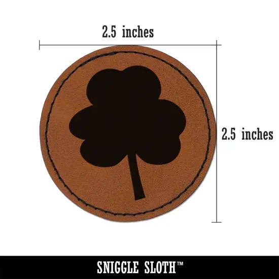 Three Leaf Clover Solid Round Iron-On Engraved Faux Leather Patch Applique - 2.5" Brown {3}
