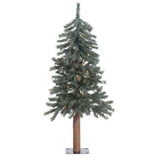 Vickerman 36" Natural Bark Alpine Artificial Christmas Tree Warm White LED Light Green {1}
