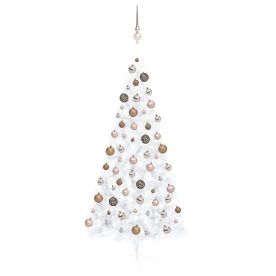 White Artificial Half Christmas Tree with LEDs and Ball Set {1}