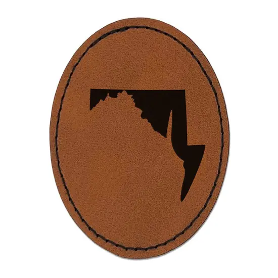 Maryland State Silhouette Round Iron-On Engraved Faux Leather Patch Applique - 2.5" Brown {1}