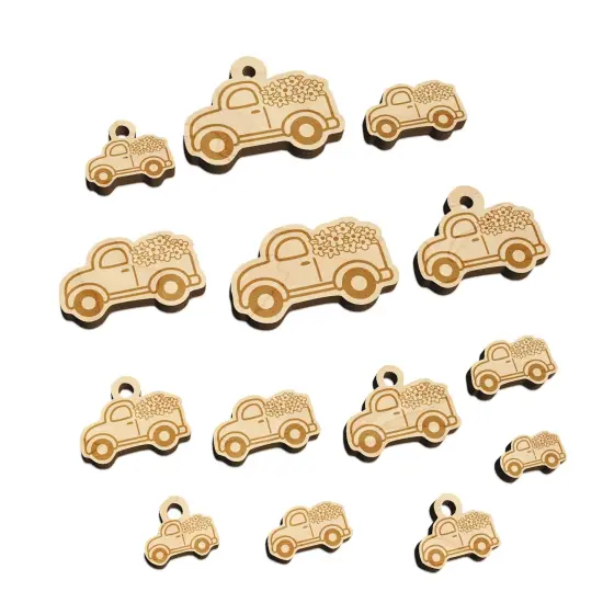Cute Truck with Flowers Mini Wood Shape Charms Jewelry DIY Craft {7}