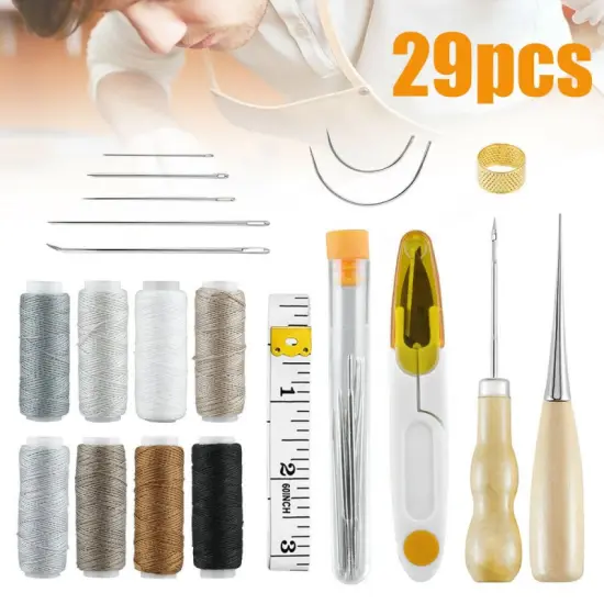 Leather Waxed Thread Stitching Needles Awl Hand Tools Kit . {2}