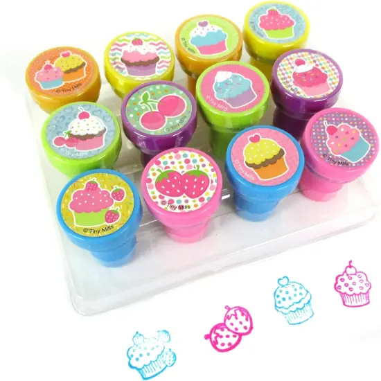 TINYMILLS 12 Pcs Cupcakes Stamp Kit for Kids - Cupcake Self Inking Stamps Gift Party Favors {2}